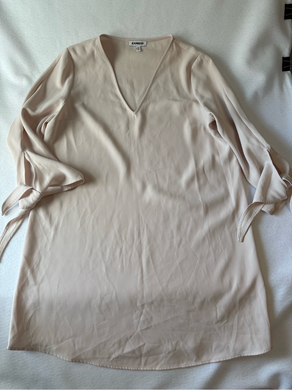 Express Light Cream V-Neck Tie-Sleeve Dress Women